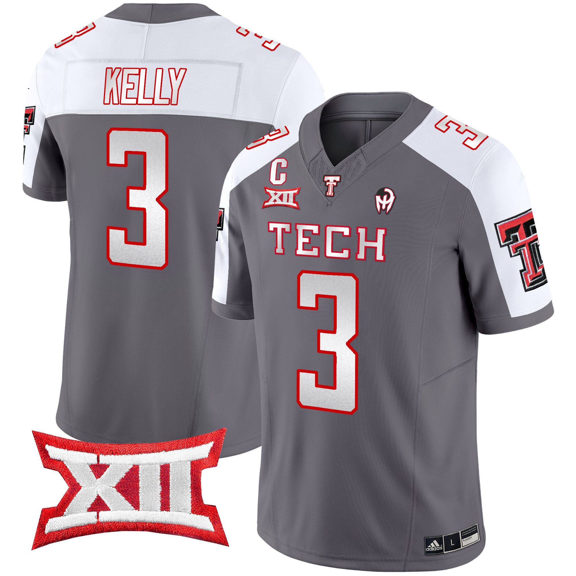 Men Texas Tech Red Raiders #3 Kelly Grey 2024 Patrick Mahomes Symbol Vapor Limited NCAA Jersey style 1->->NCAA Jersey